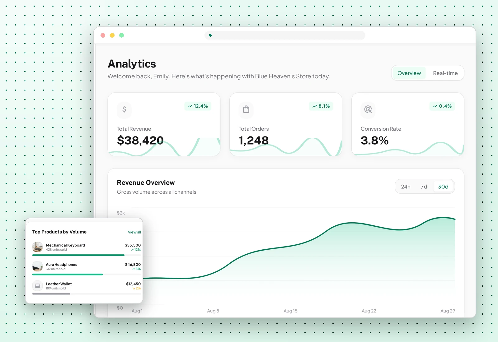 Analytics view — revenue overview chart
