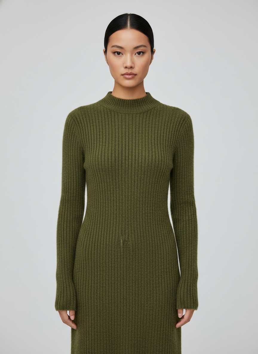p1 Ribbed Knit Mock-Neck Maxi Dress